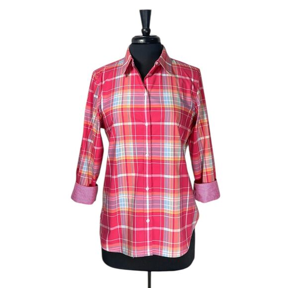 Chaps Ralph Lauren Women’s Shirt L Plaid Cotton Stretch No Iron Preppy Button Up - Picture 1 of 9